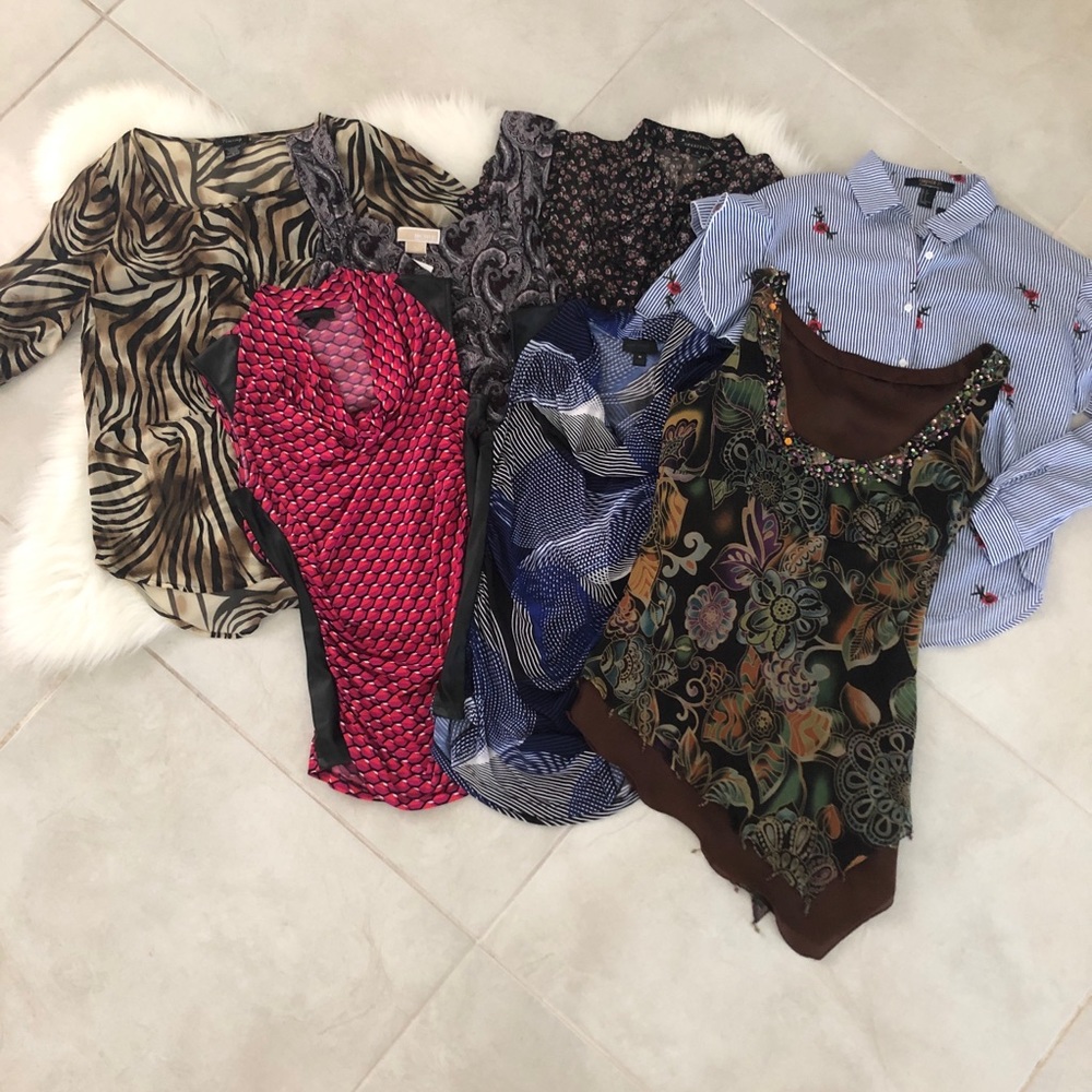 BUNDLE of 6 Pattern Blouses, size Petite Medium - Picture 2 of 8